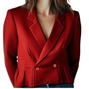 Christian Dior Red Fitted Wool Blazer with Tailored Silhouette Size 10